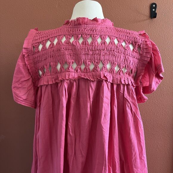 Dear John Pink Osiris Dress Small Ruffle Sleeve Concert Relaxed Fit pleats - Picture 6 of 8